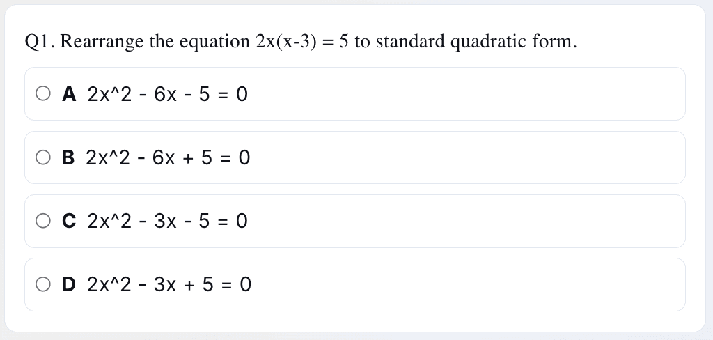 In-lesson multiple-choice quiz question used to check understanding